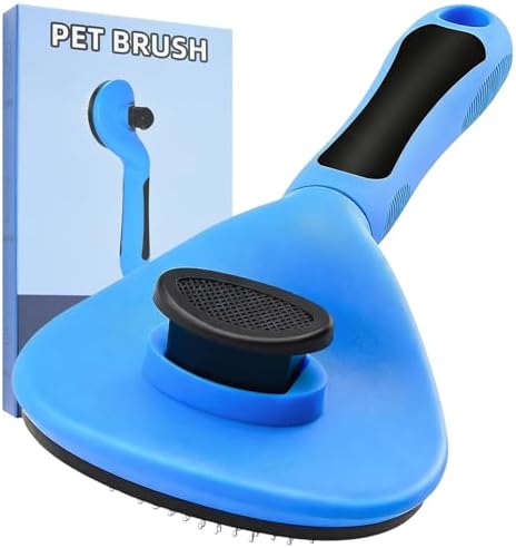 Self Cleaning Deshedding Slicker Brush for Dogs & Cats, Blue
