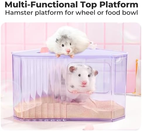 mini&moe Hamster Sand Bath Container - Small Animal Bathroom Shower Room Large Space Corner Digging Box with Cleaning Scoop Rat Dust Bath House for Guinea Pig, Hedgehog, Gerbil