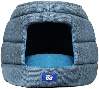 Travel Cat Meowbile Indoor Cat House - 25x18x17 inches Premium Convertible and Durable Hideaway Cat Bed and Cave (Blue, Medium)