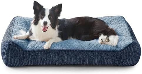 JOEJOY XL Orthopedic Dog Beds Large Sized Dog, Extra Thick Supportive Big Dogs Couch Bed with Sides, Ultra Soft Pet Bed Sofa for Large Dogs, Blue, 38''x28''
