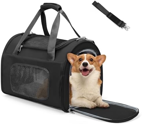 Cat Carrier Soft, Pet Dog Carrier Soft-Sided Airline Approved,Black