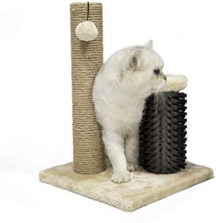 Amazon Basics Cat Scratching Post with Self Groomer for Indoor Cats & Kittens, Small (16.5" H), Beige