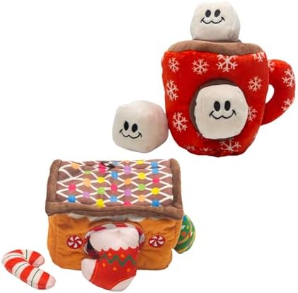 Snugarooz Toy Bundle with Repair Patch - Hide & Seek Hot Cocoa & Gingerbread House - Fun, Interactive & Durable Holiday Toys for Dogs