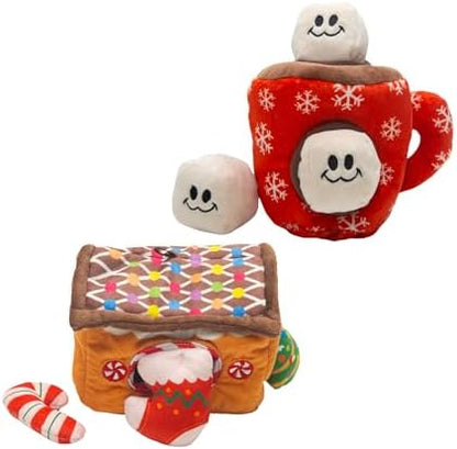 Snugarooz Toy Bundle with Repair Patch - Hide & Seek Hot Cocoa & Gingerbread House - Fun, Interactive & Durable Holiday Toys for Dogs