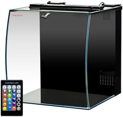 Aquatop 8.6 Gallon Bow Front Glass Aquarium Kit with Filter and LED Lighting - All in One Desktop Fish Tank, Ideal for Freshwater and Saltwater, BFK-08