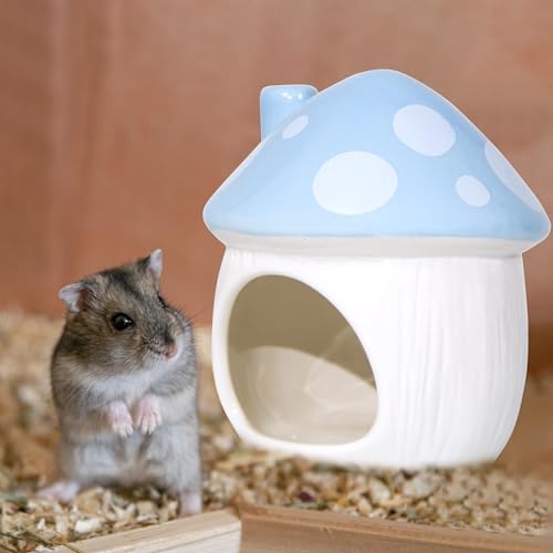 Ceramic Hide Hamster Hideout Small Pets Habitat House Accessories (Blue)