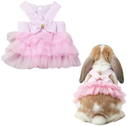 Bunny Dress Rabbit Tutu Skirt Holiday Outfit for Ferret (Striped Pink,M)