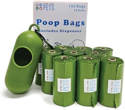 Level One Pets Pet Poop Leak Proof Waste Bags with Dispenser and Leash Clip, Lavender Scented, 9" x 13" Large Size, Bags (150)