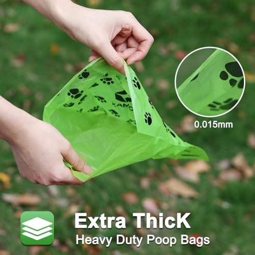 ILOMAX Dog Poop Bags with Dispenser, 270 Unscented Waste Bags (38% Plant-Based), Extra Thick Leak-Proof Refill Rolls for Dogs & Cats – 18 Rolls + Holder