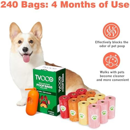 Dog Poop Bags Rolls 240 PCS– Extra Thick Leak Proof 4 Color Mix with Holder