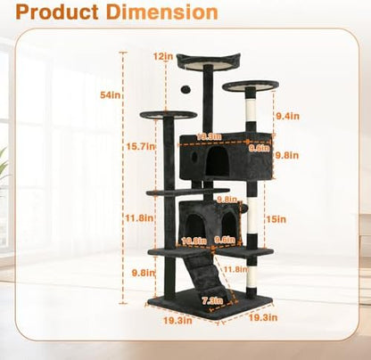 FDW | 54" Cat Tree Tower | Dark Gray | Multi-Level Indoor Activity Center