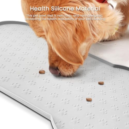 PWTAA Dog Food Mat Anti-Slip Silicone Dog Bowl Mat Thicker Pet Placemat Waterproof Cat Feeder Pad with Raised Edge Puppy Kitten Feeding Mats Suitable Small Medium-Sized Dogs Cats Eating Tray