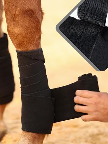 Horse Polo Wraps Upgrade with Bling Leg Wraps for Horses 4-Pack Fleece Leg Wraps Stable Supplies-Black M