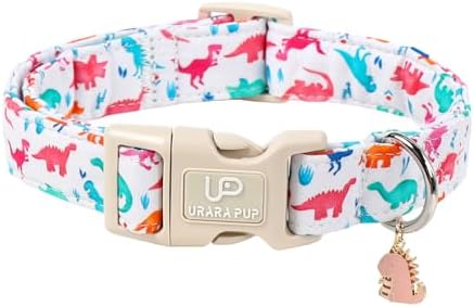 Summer Dog Collar, Adorable Dinosaur Cotton Dog Collar with Quick Release, Gift Dino Collars for Small Medium Large Boys Dogs Cute Durable Comfortable Pet Collars