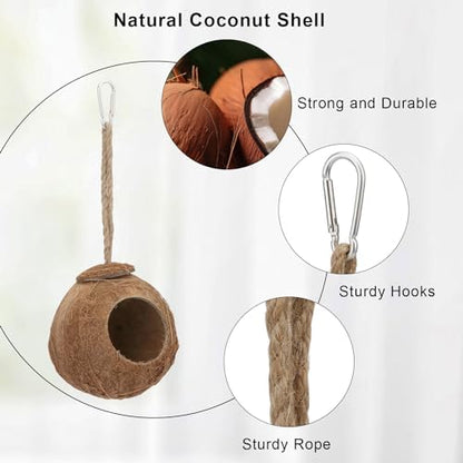 Hypeety Pet Bird Breeding Nest Natural Coconut Bird Hideout Hut for Cage