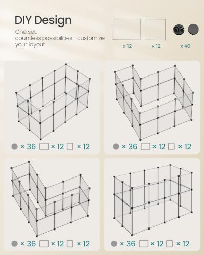 SONGMICS Clear Pet Playpen, Modular Plastic Enclosure