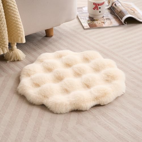 SHENGOCASE 2-Pack Round Faux Rabbit Fur Pet Bed Cushion Pad, 23.6 Inch, Cat Tree Tower Replacement Mat for Cat Dog House Cage Crate Kennel (Beige)
