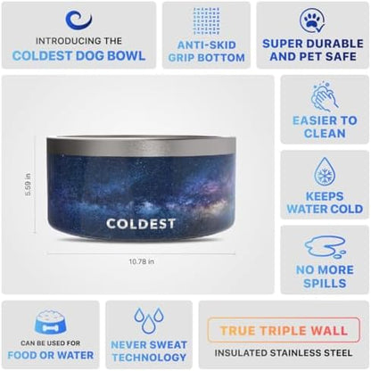 Coldest Dog Bowl - Anti Rust Metal, Non Slip, 3 Layers Insulated Stainless Steel Dog Bowls - Spill Proof & Heavy Duty - Water Bowl for Dogs, Cats & Pets, Dish Washer Safe (200 oz, Into The Beyond)