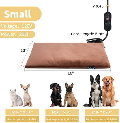 Pet Heating Pad for Cats and Dogs, Heated Cat Bed & Dog Heating Pad with 5 Temperature Levels, Waterproof Heated Pet Mat with Timer, Auto Power-Off and Chew Resistant Cord, 16'' x 13''