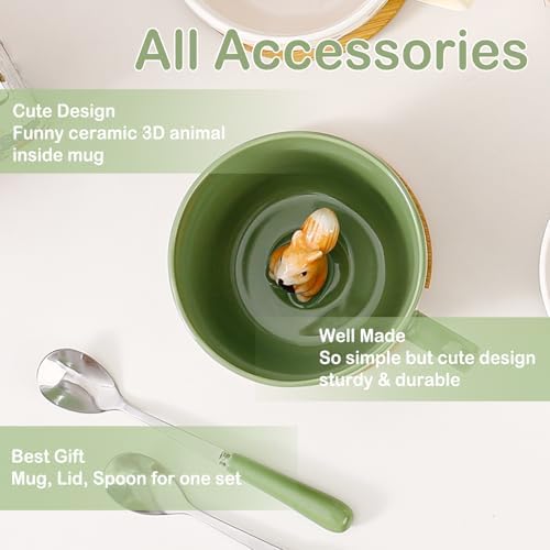 Squirrel Gifts for Women Men Cute Squirrel Ceramic Mug Hidden 3D Animal Inside Unqiue Coffee Mug Tea Cup with Lid Spoon Cool Stuff Home Decor Christmas Birthday Gifts for Her Friends Sisters Besties