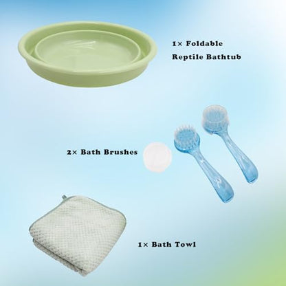 Bearded Dragon Accessories, Bearded Dragon Pool with 2 Bath Brushes and 1 Towel, Reptile Bath Tub, Reptile Swimming Pool for Lizard, Geckos, Tortoises