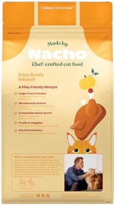Made by Nacho Dry Cat Kibble 4lb Bag, High Protein and Grain-Friendly Premium Cat Food, Cage-Free Chicken & Pumpkin Recipe, Infused with Bone Broth for Hydration, Limited Ingredients, Single Bag