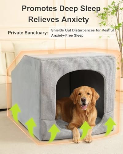 Hovicaed Indoor Dog House Extra Large Sized Dog Tent with Cave Bed 42x30ins