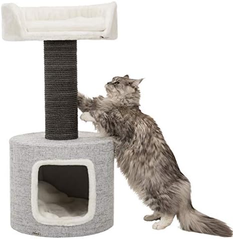 Trixie Fonda Cat Scratching Post 39 Inch - Cat Scratcher with Soft Fabric Covering Base and Durable Sisal Rope - for Large Cats with Condo Base and Platform - in Gray