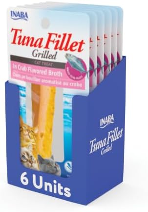 INABA Grilled Fillets Cat Treats, Tuna in Crab Broth, 6ct