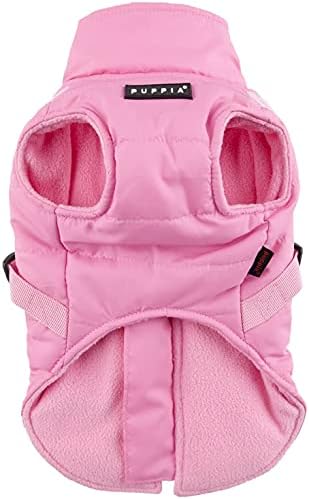 Puppia Mountaineer Winter Dog Coat with integrated harness No Pull Cold Weather Waterproof Warm Fleece Back Zipper for Small & Medium Dog, PINK, Medium