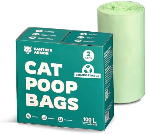 Panther Armor Cat Litter Bags for Poop, 200 Large Cat Poop Bags 16x12