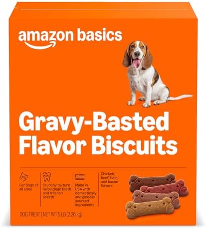 Amazon Basics Crunchy Dog Biscuits Gravy Basted Flavor Dog Treats 5 lb. Box