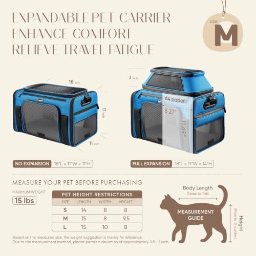 Top-Expandable Pet Carrier with Treat Pet Window,18x11x11 Airline Approved
