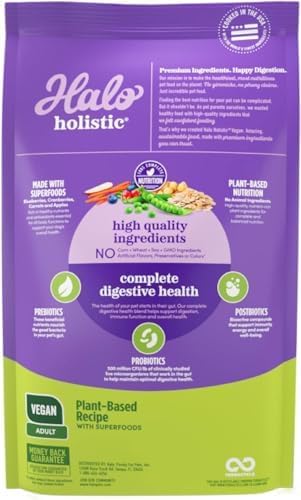 Halo Holistic Dry Dog Food, Vegan Plant-Based Recipe, Superfoods, 21 lb