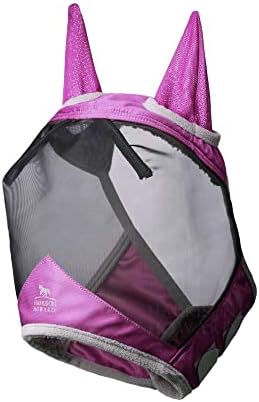 Harrison Howard CareMaster Pro Luminous Horse Fly Mask Large Eye Space Standard with Ears UV Protection for Horse Dark Magenta Medium Cob