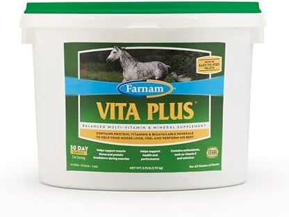 Farnam Vita Plus Balanced Multi-Vitamin & Mineral Horse Supplement, Vitamin Supplements, Provides Balanced Nutrition to Support Overall Health and Performance, 3.75 Pounds, 30 Day Supply