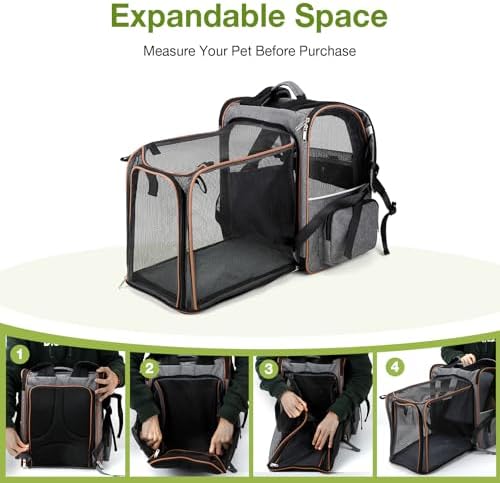 Cat Carrier Backpack, Expandable Pet Carrier with Sun Shade & Full Front Opening, Breathable Mesh Backpack for Small Dogs & Medium Cats Up to 18 Lbs, Foldable for Hiking, Camping (Grey)