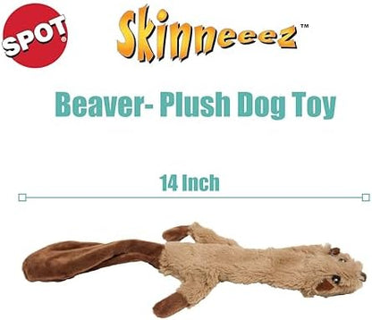 SPOT Skinneeez Beaver Dog Toy – 14" Stuffing-Free Plush Squeaky Dog Toy, Durable Interactive Toy for Small & Medium Dogs, Light to Moderate Chewers, Mess-Free Play