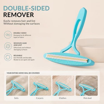 3 Pack Set Pet Hair Removal Tool – Reusable Carpet Rake Set with Long Handle, Dual-Sided Scraper & Detail Tool for Carpet, Furniture, Car & Embedded Dog & Cat Hair