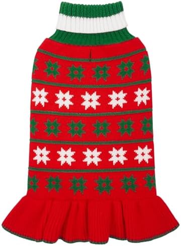 KYEESE Dog Christmas Sweater Dress for Medium Large Dogs with Snowflake