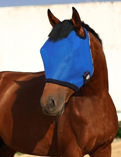Harrison Howard All Round Mesh Horse Fly Mask UV Protective with Fleece Padded Edging Signature Blue M