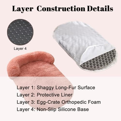 Orthopedic Dog Bed with Egg-Crate Base, Calming Dog Beds Fluffy Plush Faux Fur with Raised Edges, Spine Friendly Pet Sleeping Mat for Medium Large Dogs, Easy Wash (Oval, Blush Pink 32"x24")