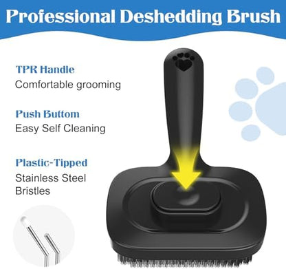 Self Cleaning Dog Brush for Shedding - Bristle Brush and Long/Short Needles Design, Skin Friendly, Slicker Deshedding Dog Brush, Hair Removal for Long & Short Haired Pets (Black)