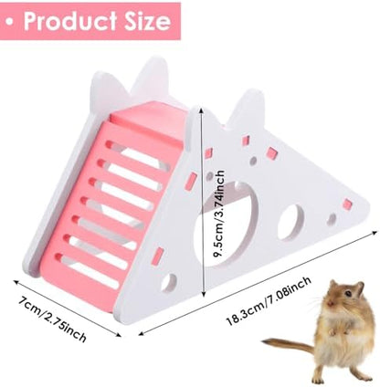 TIESOME Hamster House with Ladder and Slide, Wooden Hamster Play Toys Hideout Hut Gerbil Rat Hideaway Small Animal Activity Toy DIY Hamsters Cage Accessories for Small Pets(Pink)