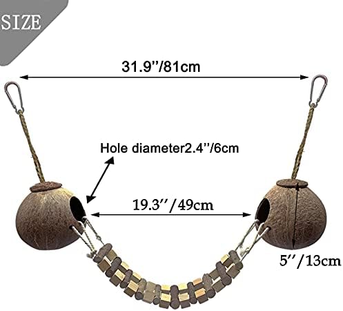 Hamiledyi Coconut Bird Nest Hut with Ladder Hanging Birds Hide House Toy for Cage Natural Coco Shell Hideaway for Parakeet Lovebirds Finch Syrian Hamster Gecko Squirrel Climbing