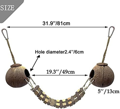 Hamiledyi Coconut Bird Nest Hut with Ladder Hanging Birds Hide House Toy for Cage Natural Coco Shell Hideaway for Parakeet Lovebirds Finch Syrian Hamster Gecko Squirrel Climbing