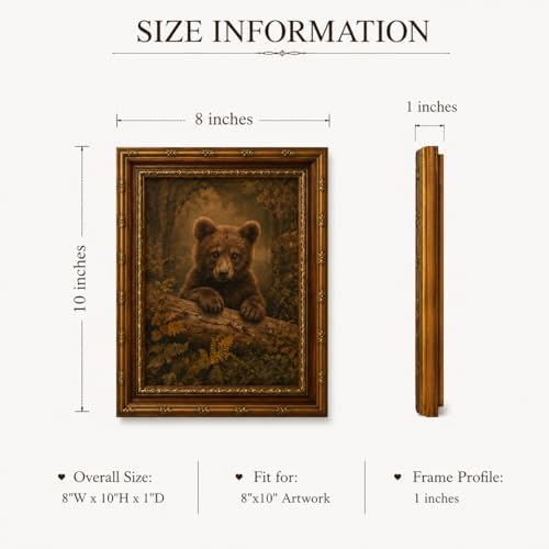 Framed Vintage Wall Art Rustic Forest Animal Cute Little Grizzly Bear Canvas Print Poster Vintage Farmhouse Style Artwork for Bedroom or Living Room 8x10 Inches Suitable for Hanging or Tabletop Display