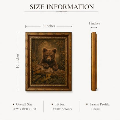 Framed Vintage Wall Art Rustic Forest Animal Cute Little Grizzly Bear Canvas Print Poster Vintage Farmhouse Style Artwork for Bedroom or Living Room 8x10 Inches Suitable for Hanging or Tabletop Display