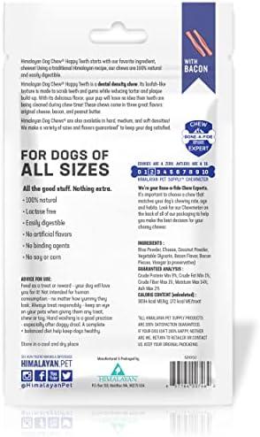 Himalayan Dog Chew Happy Teeth Yak Cheese, Soft Dog Chews, 100% Natural Soft Density Dental Treats, Gluten Free, Safe Treats for Oral Health, Lactose & Grain Free, Protein Rich, Bacon, 2 Count