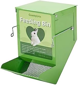Metal Small Animal Feeder with Lid, Heavy Duty, Large Capacity Food Dispenser, Great for Rabbits, Guinea Pigs, Chinchillas and Other Small Animals. (4.6 inch, Green)